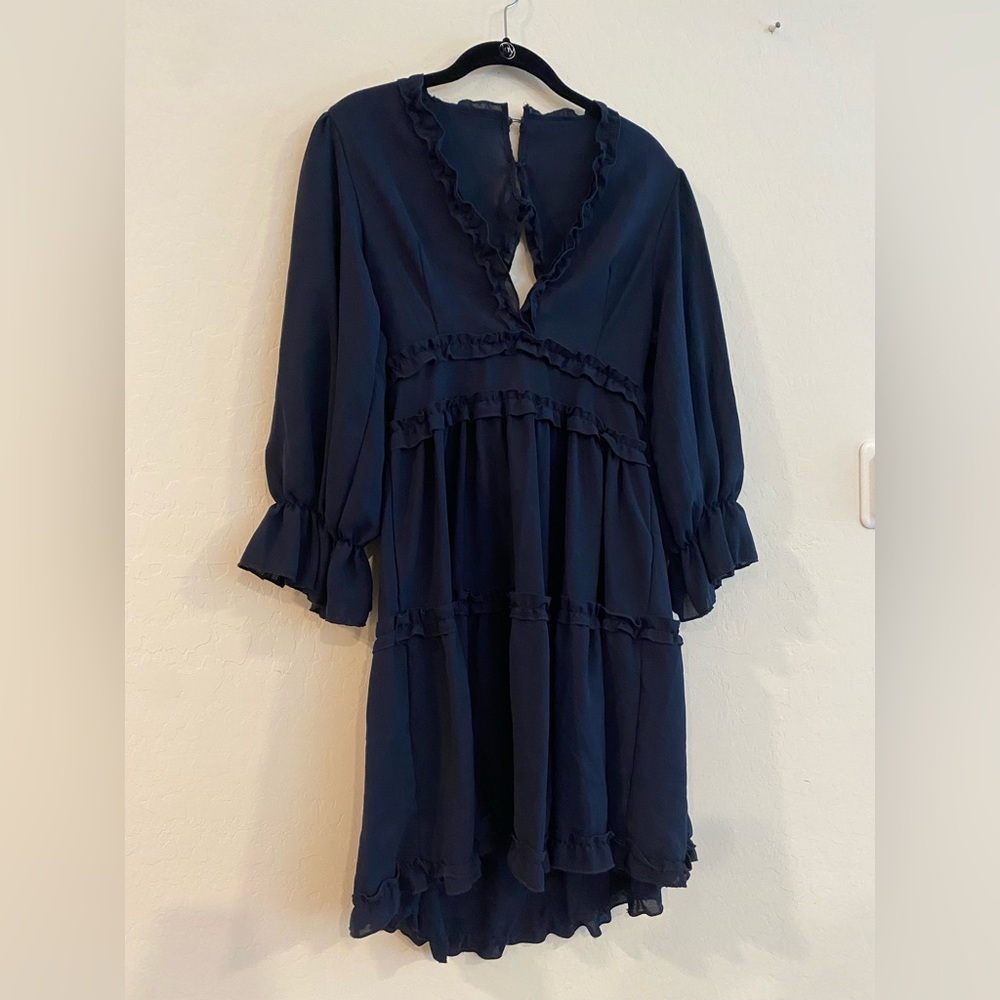 Elegant Navy Blue Ruffle Dress